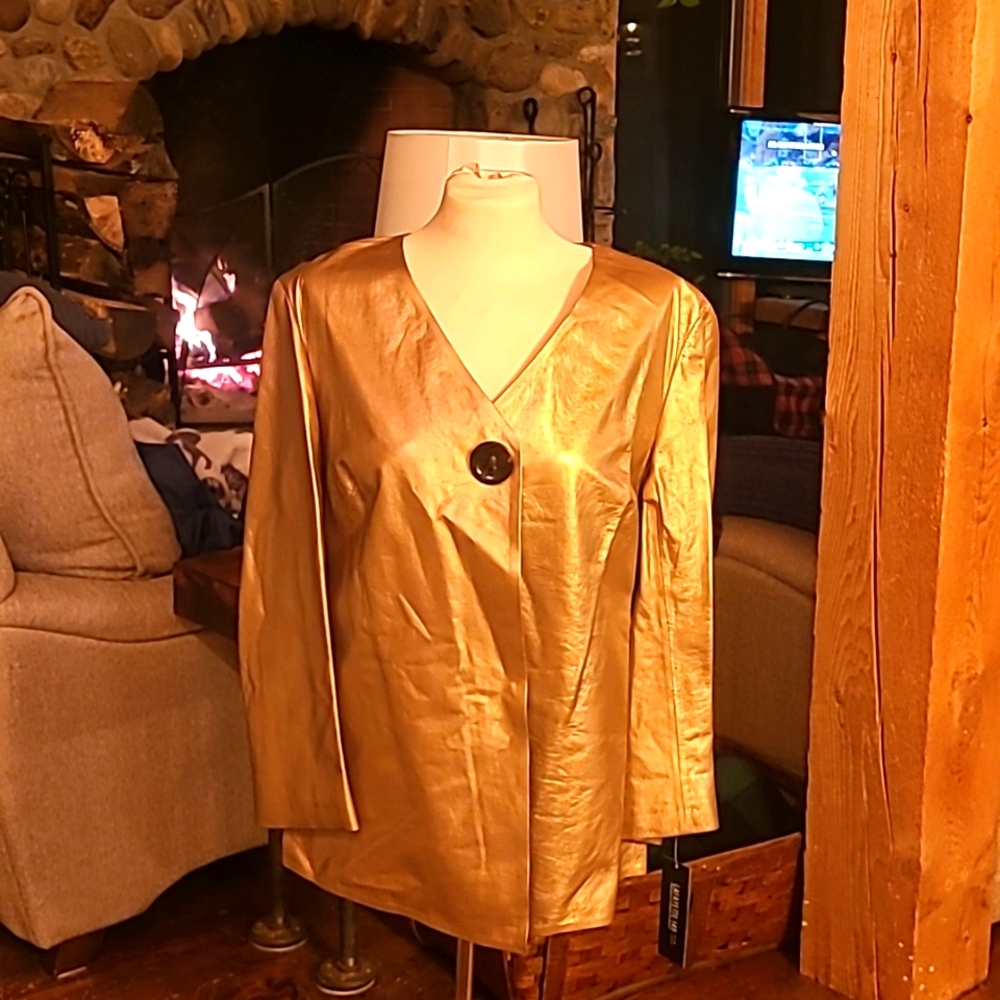 Women's Lafayette 148 New York leather blazer size 12... Gold Coppe Never worn.